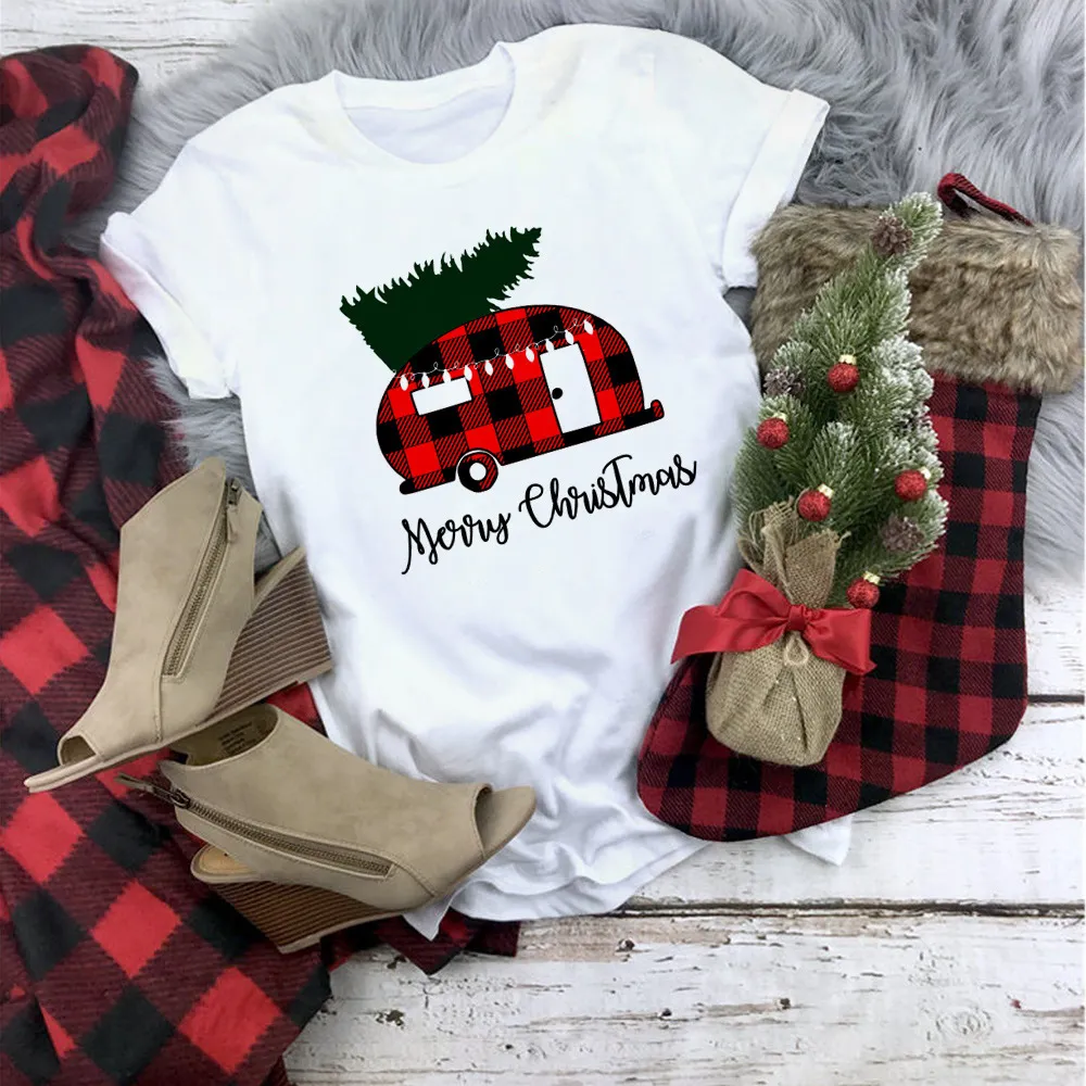 Women's Christmas Movie Print Crew Neck T-shirt - 2.Style