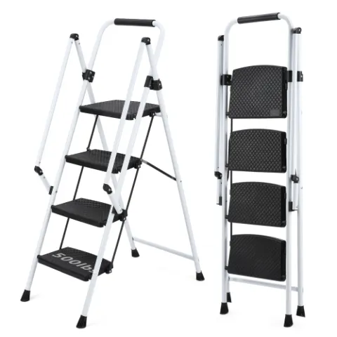 White Four-step Ladder, Light Folding Stool, Wide Anti-skid
