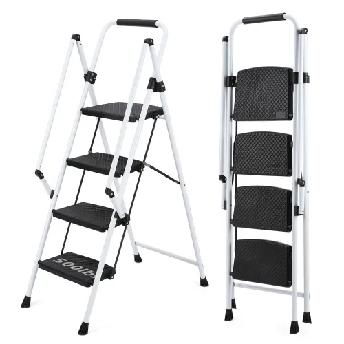 White Four-step Ladder, Light Folding Stool, Wide Anti-skid