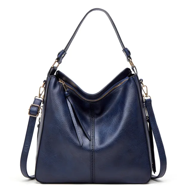 Hobos Zipper Bucket Bags With Adjustable Shoulder strap Handbags Temperament High Capacity Messenger Shoulder Bag For Women Blue - Shop at LoveMi