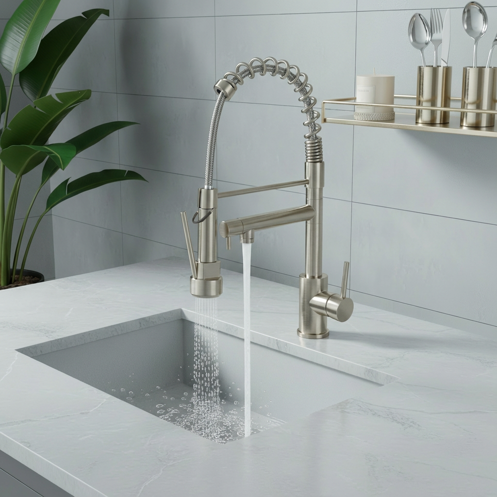 Touch Kitchen Faucet With Pull Down Sprayer, Single Handle Stainless Steel Spring Neck Kitchen Faucet, 2 Function Spray Head, Single Hole Installation, Brushed Nickel