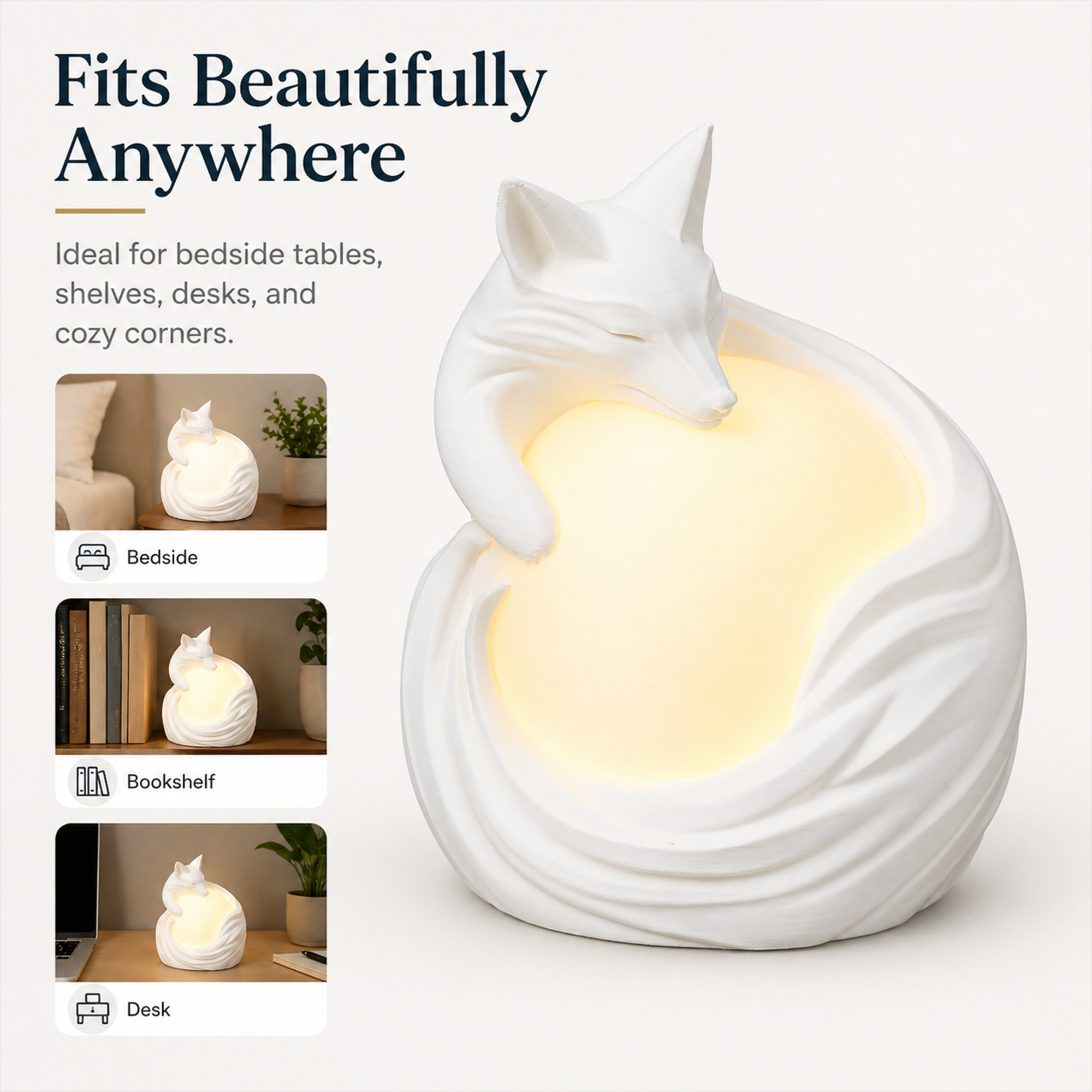3D Printed Fox Ambient Table Lamp, Warm Glow Decorative Night Light, Sculptural Fox Desk Lamp For Bedroom Bookshelf Home Decor