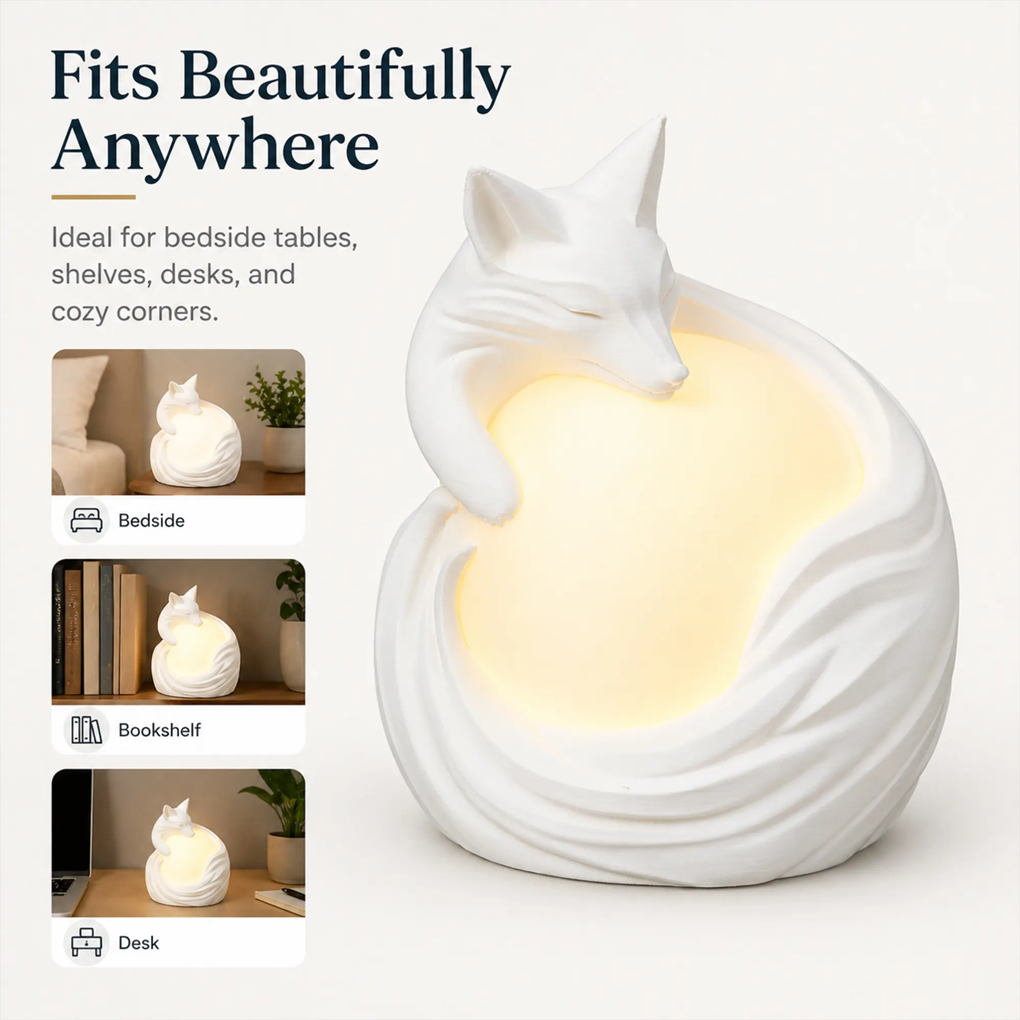 3D Printed Fox Ambient Table Lamp, Warm