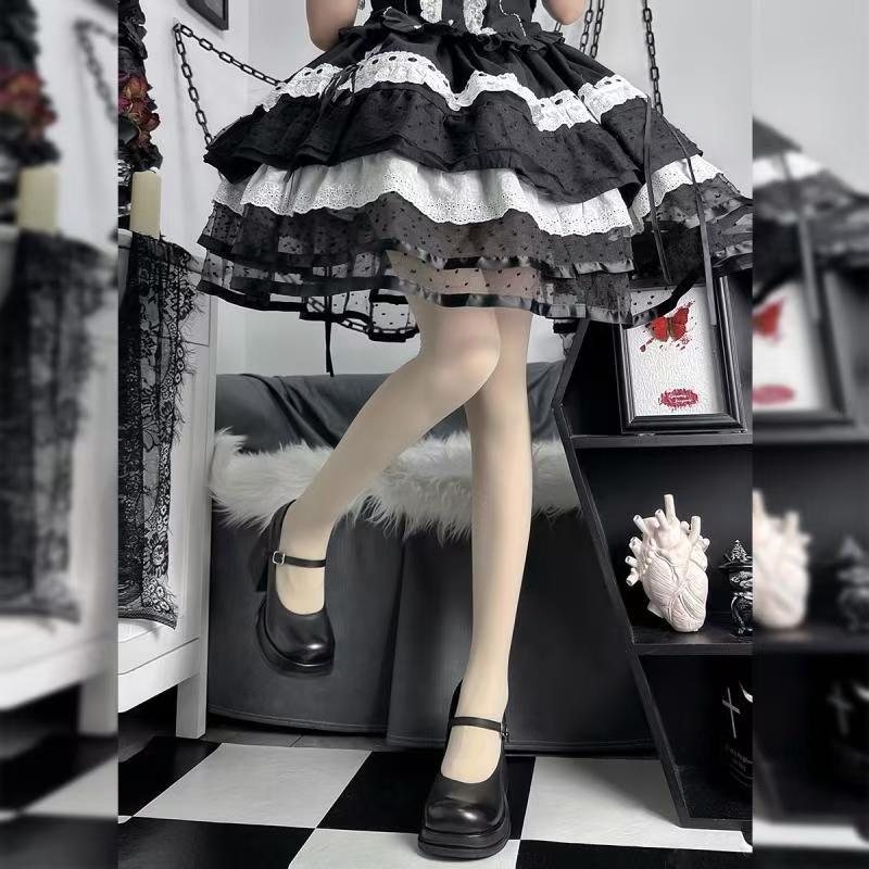 Lolita 100D Thick White Stockings For Women, Summer Thin And Slim-fitting, Anti-snag Black Silk Base, One-piece Lolita Socks