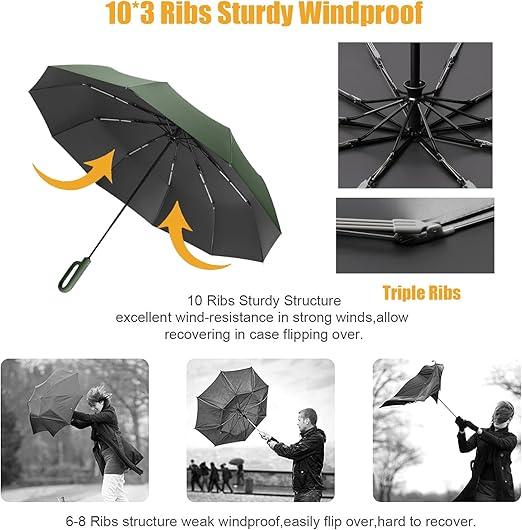 Fully Automatic Foldable Travel Umbrella  Lightweight, Windproof, Portable, Black Sun Rain Use, Auto Open Close,Self-pickup Only. image 6