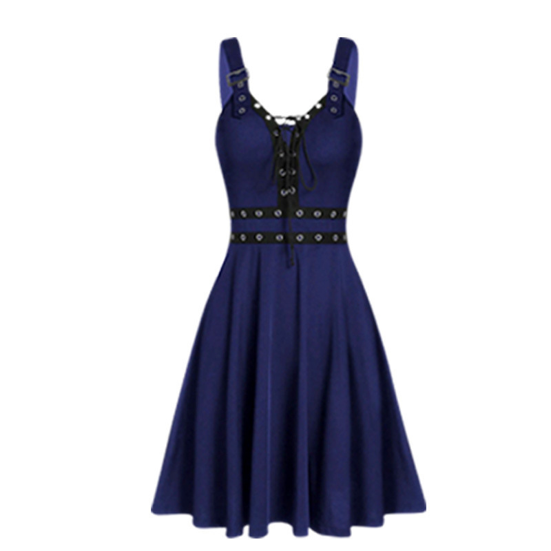 Fashion Gothic Punk Style Stitching Strap Sling Dress Ladies Daily