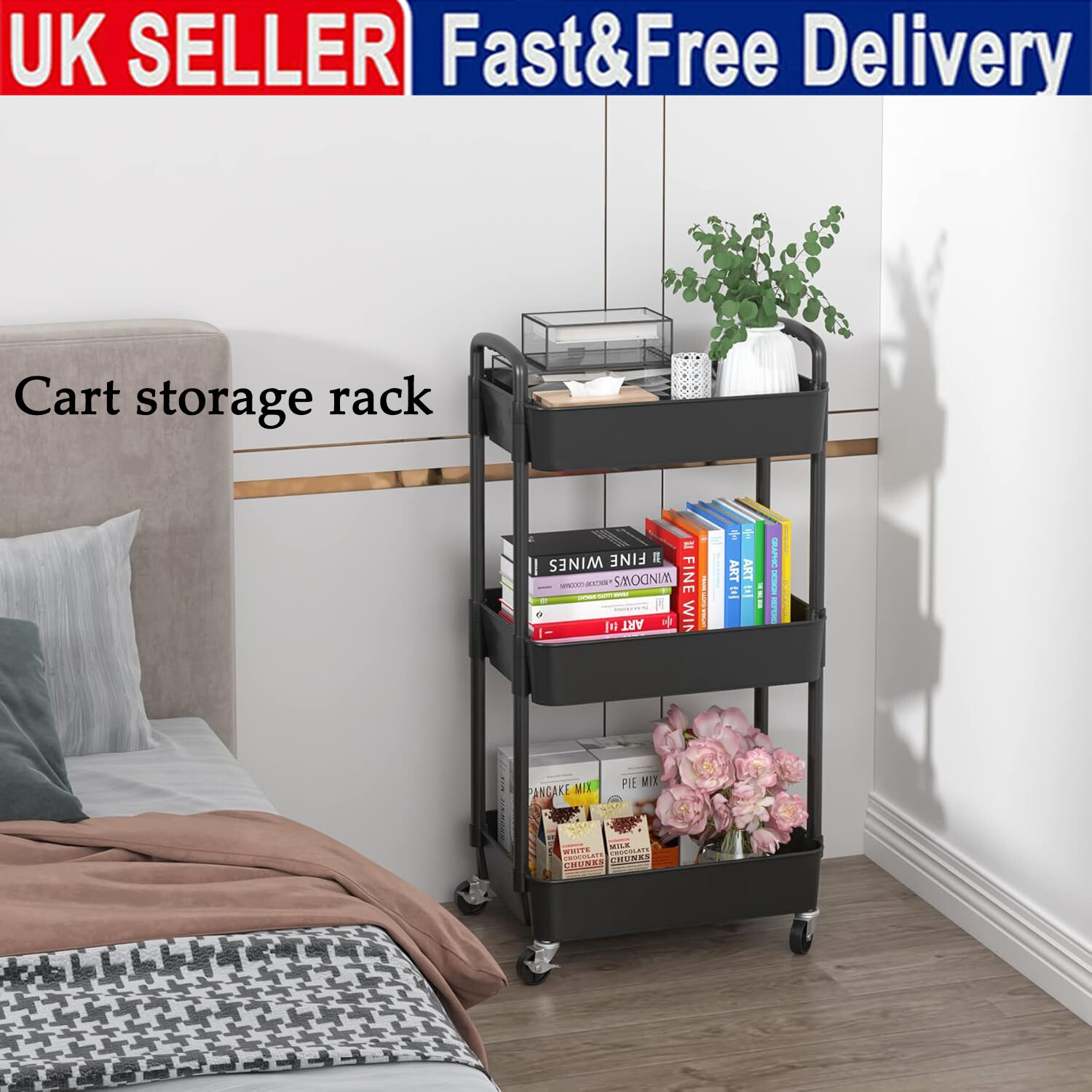 3Tier Rolling Cart Storage Trolley Kitchen Bathroom Laundry Organiser Rack Black — image 10