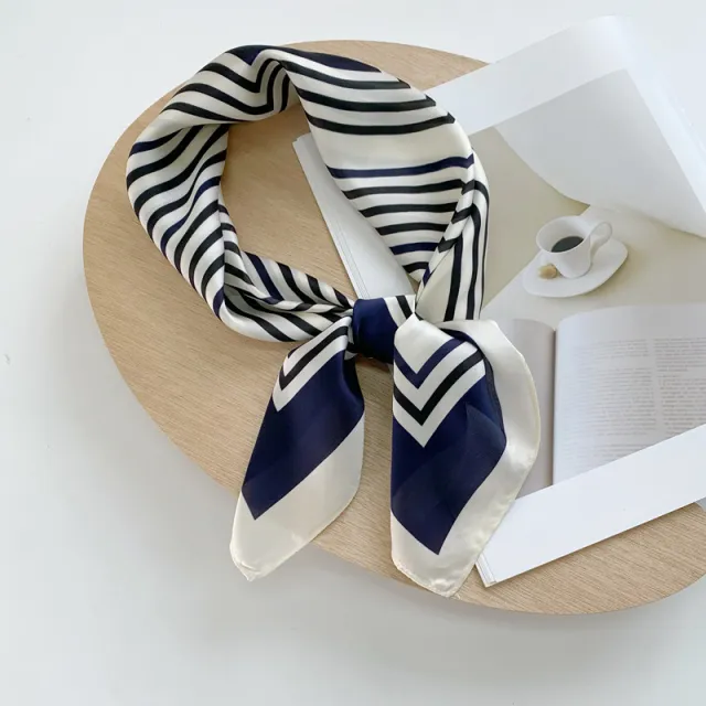 Silk Scarf New Black And White Checkerboard Scarf Women Navy Blue - Shop at LoveMi
