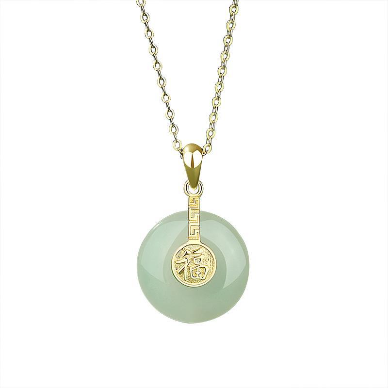 National Fashion Sterling Silver NAFU Peace Buckle Hetian Jade Necklace For Women