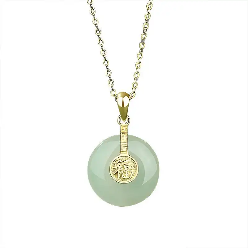 National Fashion Sterling Silver NAFU Peace Buckle Hetian Jade Necklace For Women