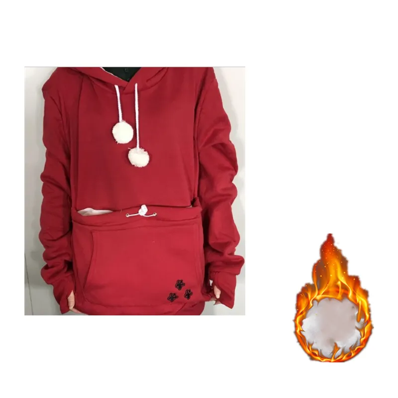 Cute Hoodies Pullover Sweatshirts With Pet Pocket For Cat Clothes Winter Women - Wine