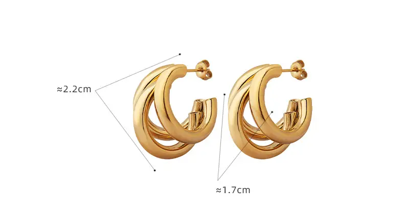 European And American Ins Style Niche Design Summer Three-layer C- Shaped Hollow Round Tube Titanium Steel Earrings