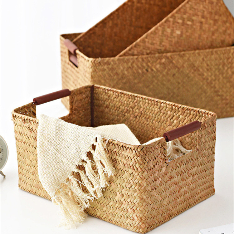 Seagrass Woven Solid Wood Storage Basket (Primary color-S)