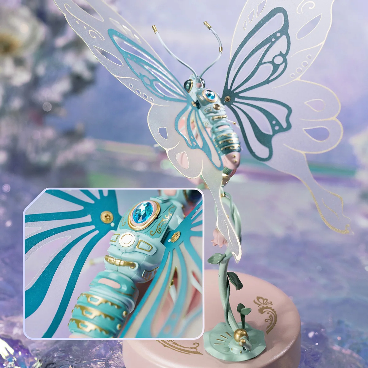 Starry Blue Mechanical Butterfly 3D Puzzle Kit. ROKR 3D Puzzle Adult, DIY wooden model kit. Children 14 and older, toys. Tabletop decoration, furniture decoration, birthday, Christmas gifts. Product Features: ROKR Mechanical Species Butterfly: Explore the