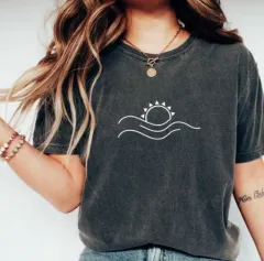 Women's T-shirt Green Blue Pink Printed Short Sleeve Casual Weekend Basic V-neck Short Sleeve - Z779 - View 1