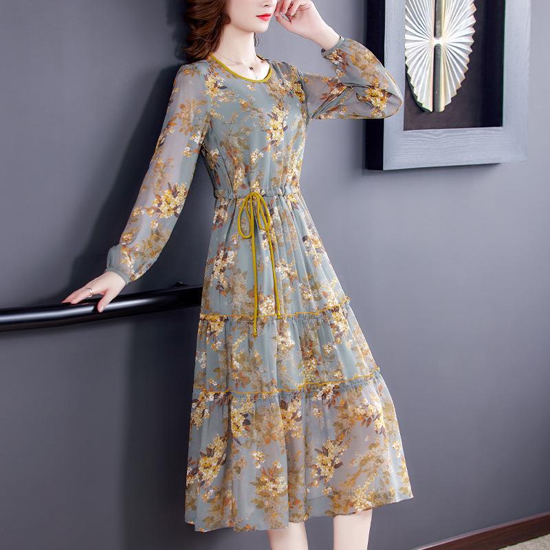 Temperament Waist Slimming Silk Print Skirt