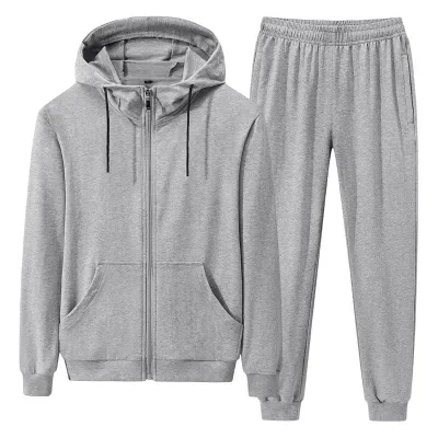 New Men's Pure Cotton Casual Sports Solid Color Suit