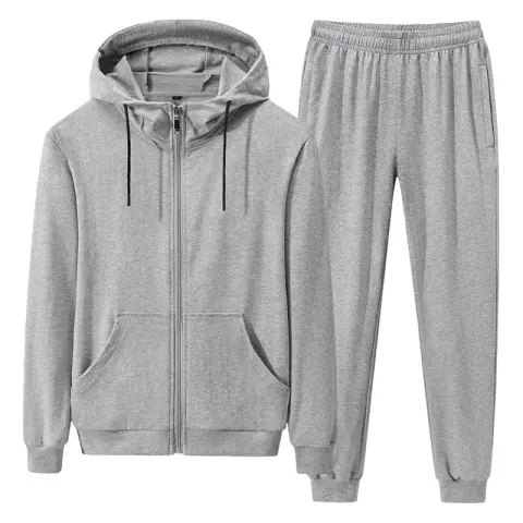 New Men's Pure Cotton Casual Sports Solid Color Suit