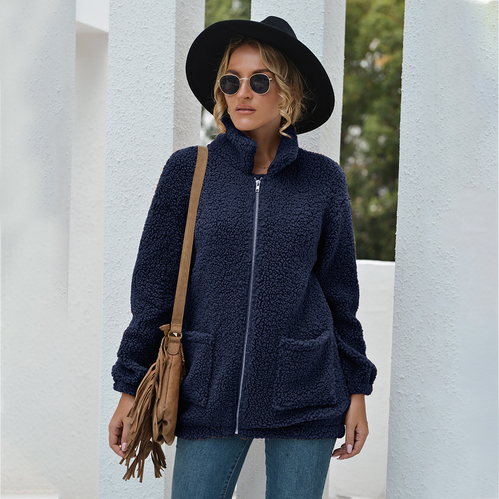 New Autumn And Winter Zipper Warm Sweater Outer Wear Women Blue - Shop at LoveMi
