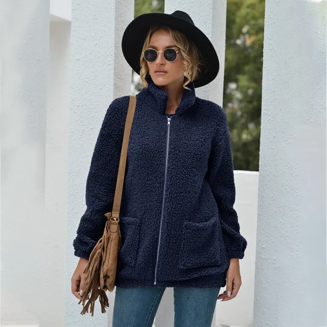 New Autumn And Winter Zipper Warm Sweater Outer Wear Women Royal Blue - Shop at LoveMi