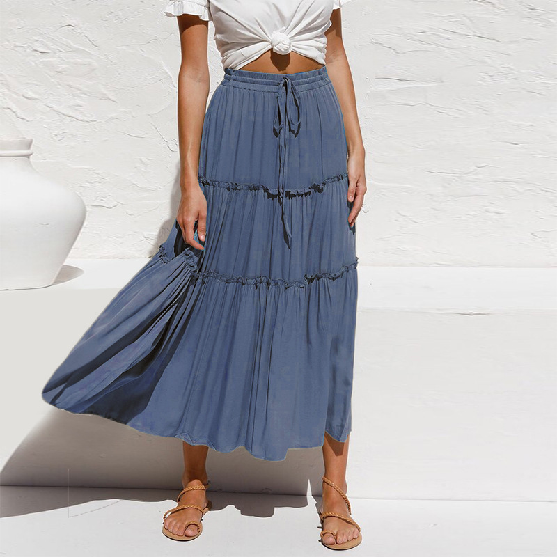 Pure Color Simple Pleated Irregular Skirt
