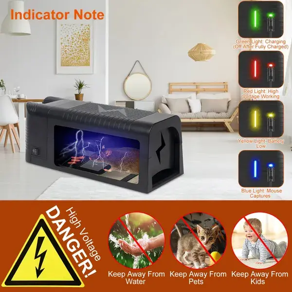 Electric Rat Trap Reusable Mice Trap Rodent Zapper Indoor Pest Control Rechargeable Shock Mice Killer With 1800V High Voltage For Home