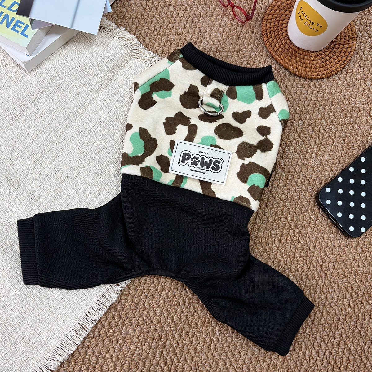 Thickened Four-Leg Full-Body Winter Warm Leopard Print Dog Jumpsuit