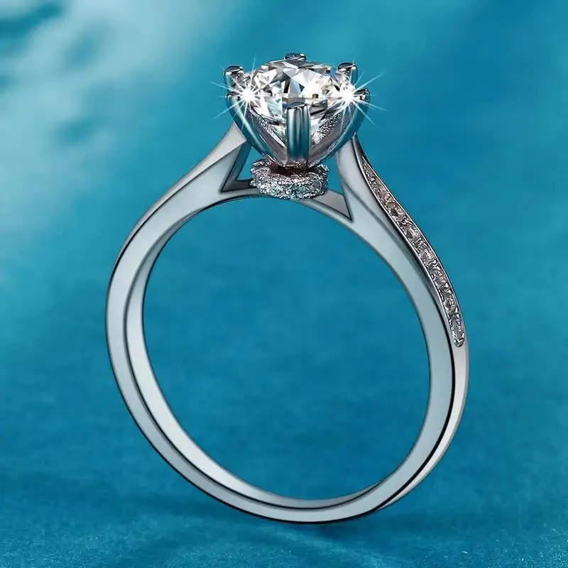 D Color Moissanite Luxuriant Inlaid Round Ring For Women