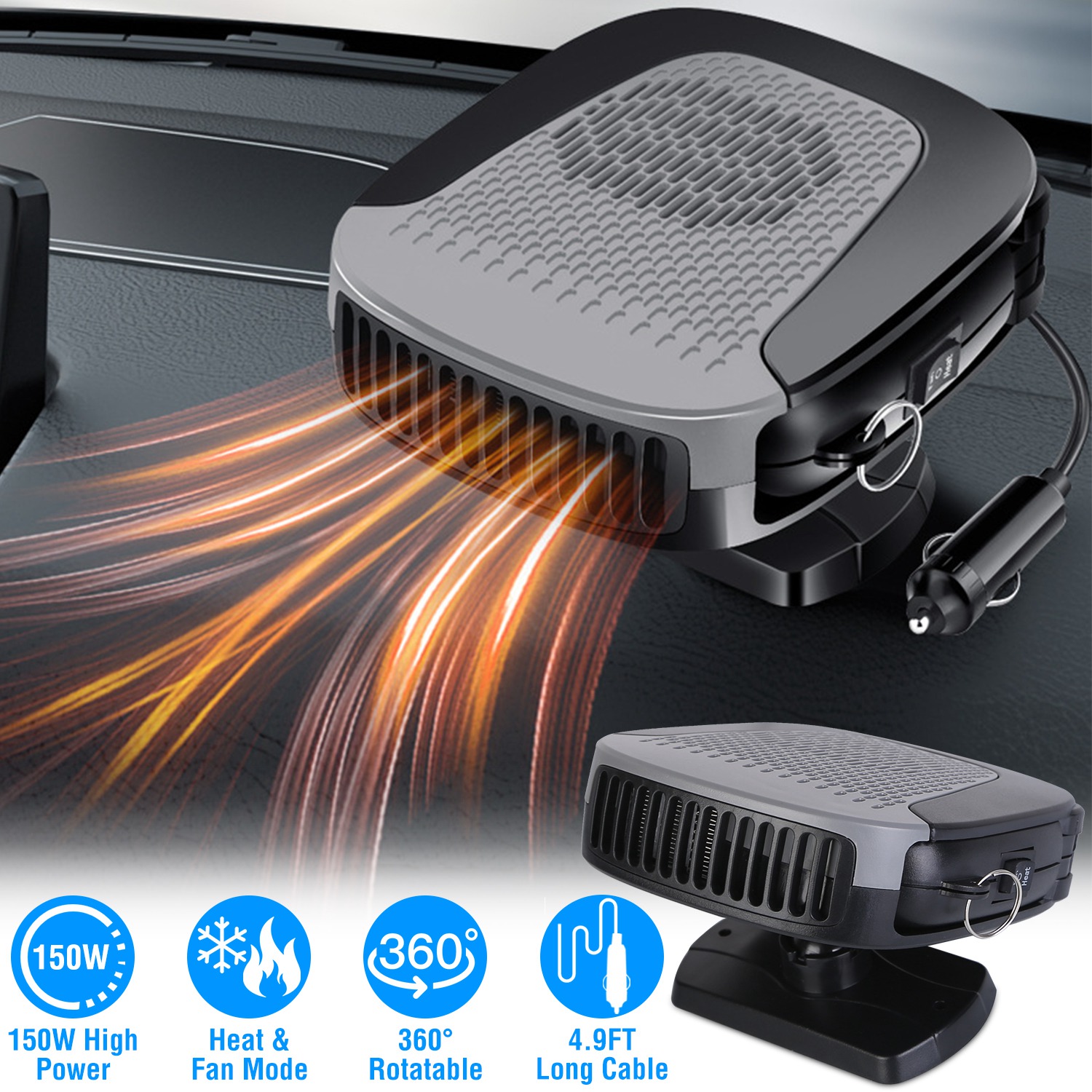 12V 150W Portable Car Auto Heater Heating Fan 2 In 1 Defroster Demister Windshield Heater Automotive Cooling Fan - Image 1