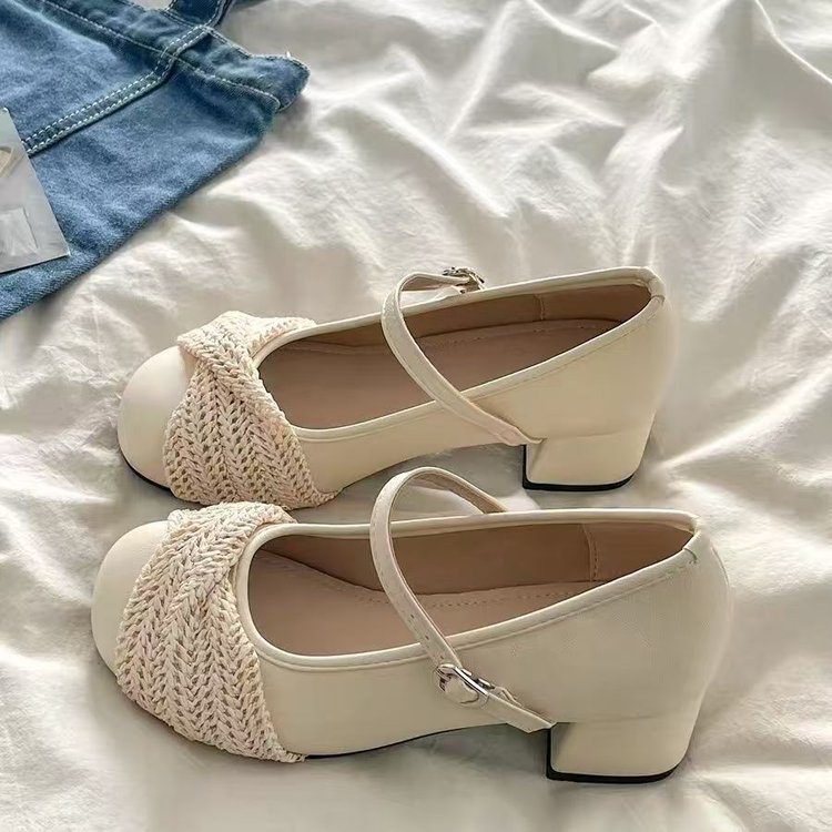Women's Woven Mary Jane Shoes, 2026 New Gentle Style, French Buckle Strap, Block Heel Pumps, Fairy Elegant High Heels