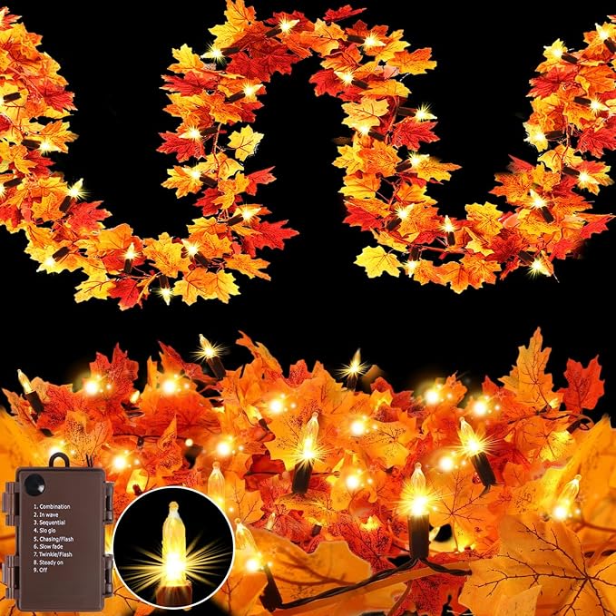10FT 50 LED Fall Garland With Lights, Battery Operated Timer Garland With Orange Bulbs For Autumn Decor 4
