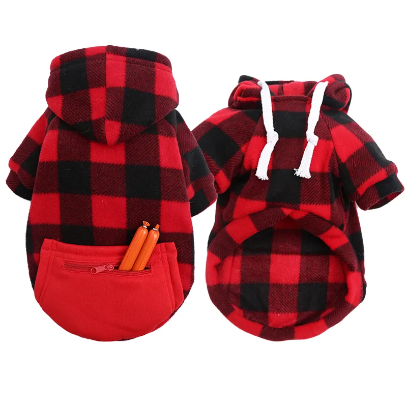 Warm Sweatshirt For Large Dogs - Red And Black Grid