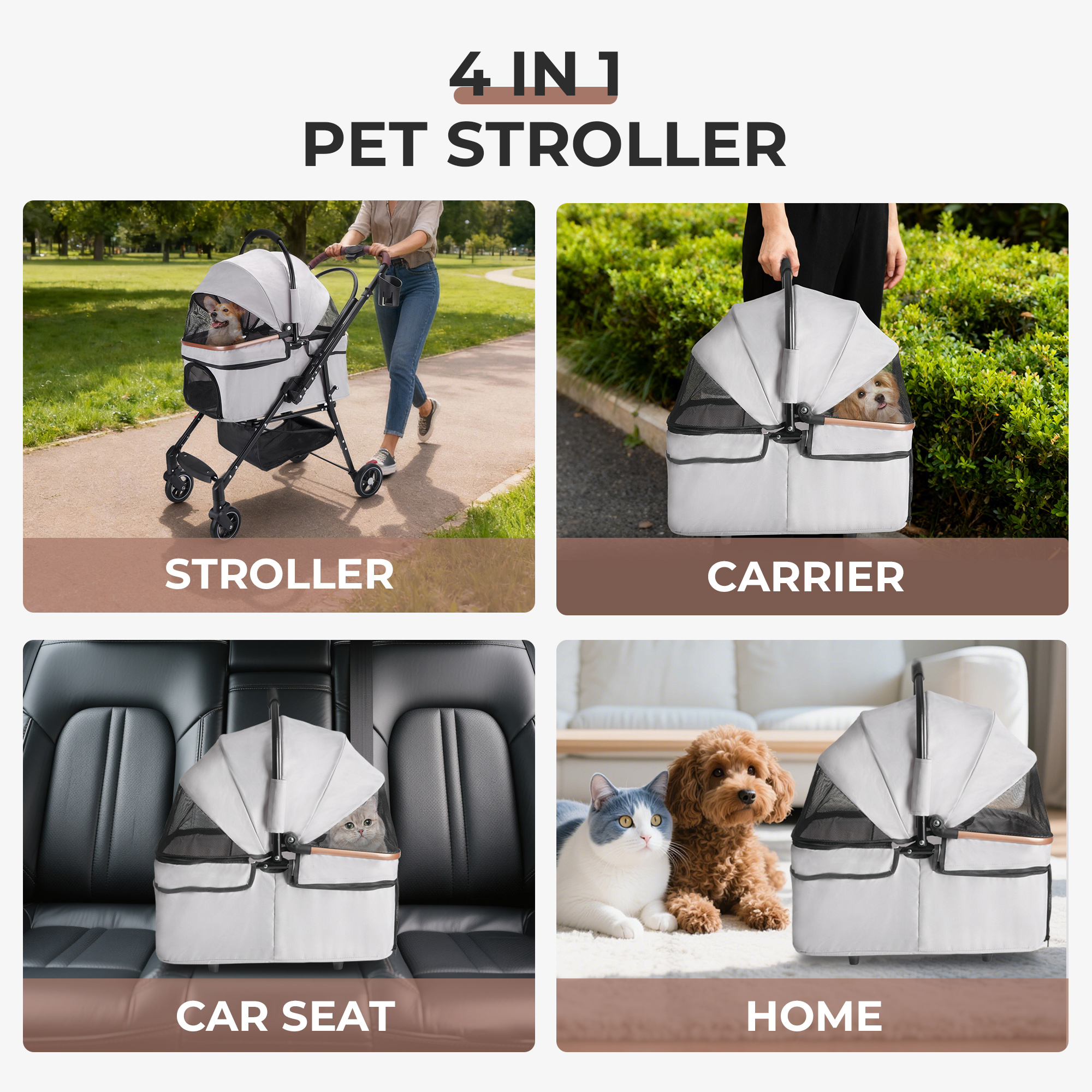 Foldable Pet Stroller For Small Dogs & Cats
