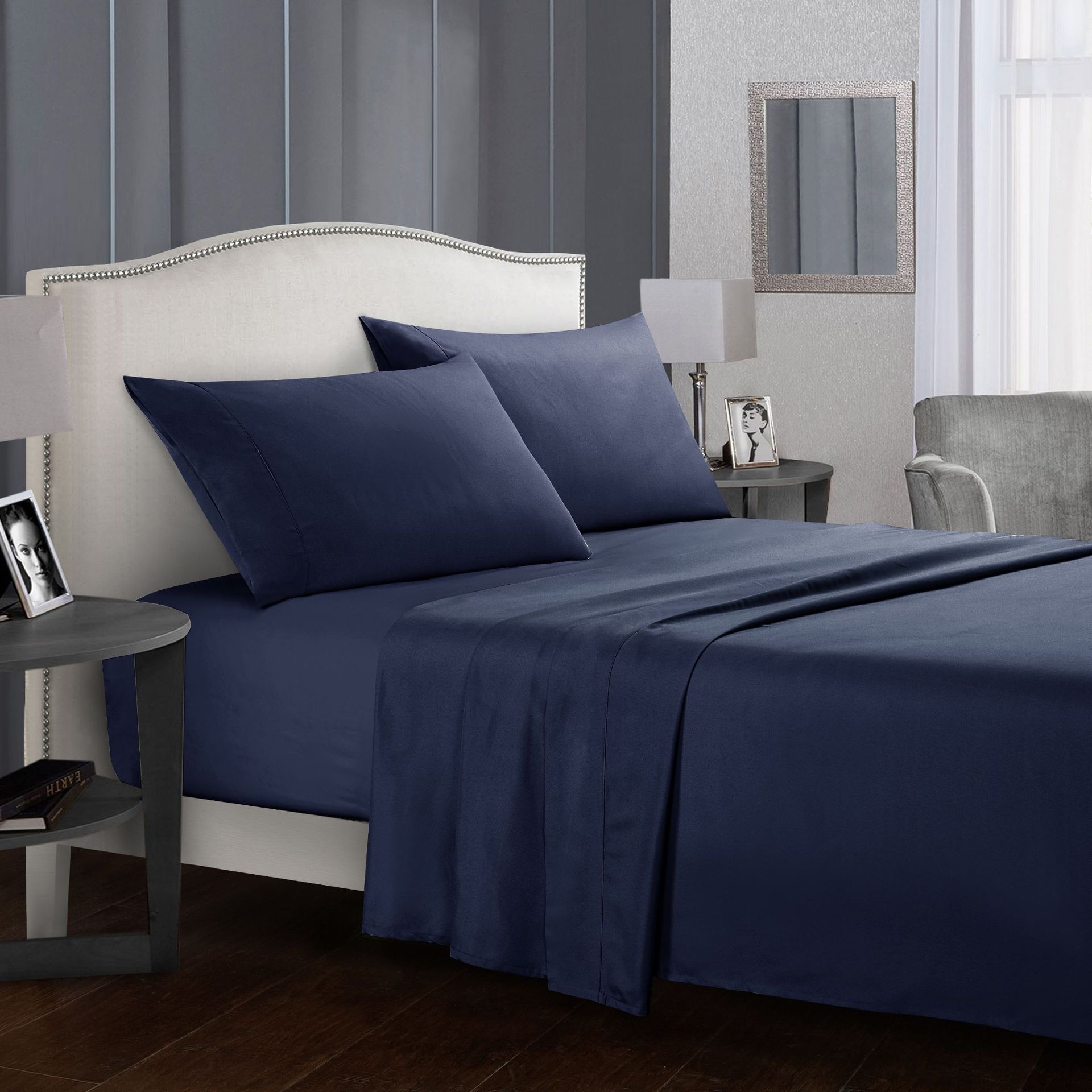California King 4-Piece Sheet Set — Navy Blue