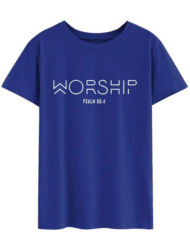 WORSHIP Eaby Cross border Women's Clothing Blue Black Letters - Shop at LoveMi