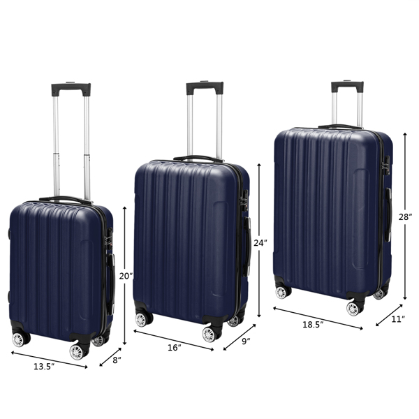 Vertical 3-in-1 Spinner Wheel With Handle Trolley Case 20in 24in 28in ABS Aluminum Alloy Trolley Classic Color - Navy Blue — foto 6