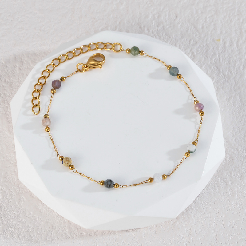 Stainless Steel Natural Stone Necklace Bracelet Set For Women