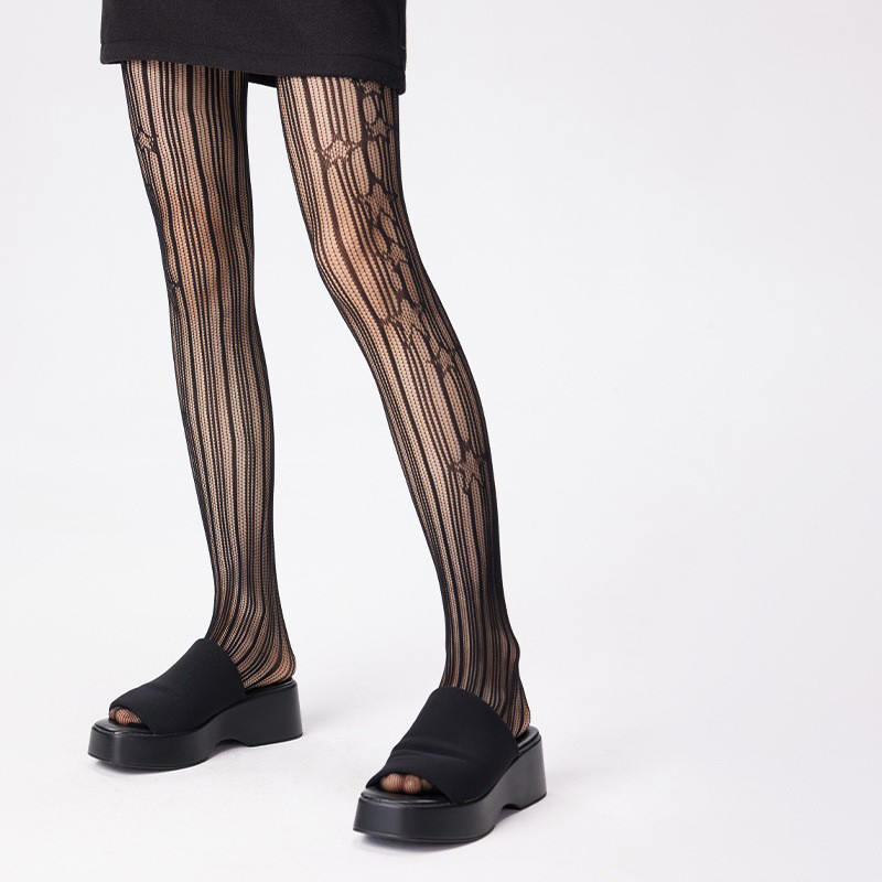 Spring And Summer New Playful Fishing Net Socks With Hollow Solid Color Star Print Pantyhose