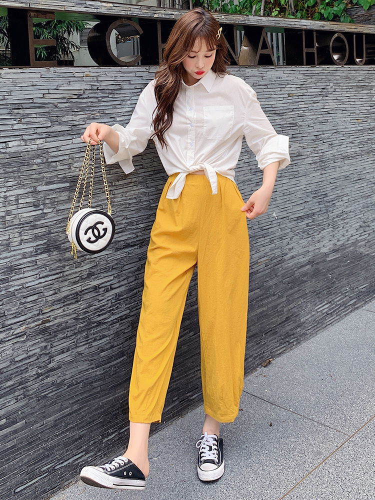 Title 3, Straight High-waisted Cropped Trousers Loose An...