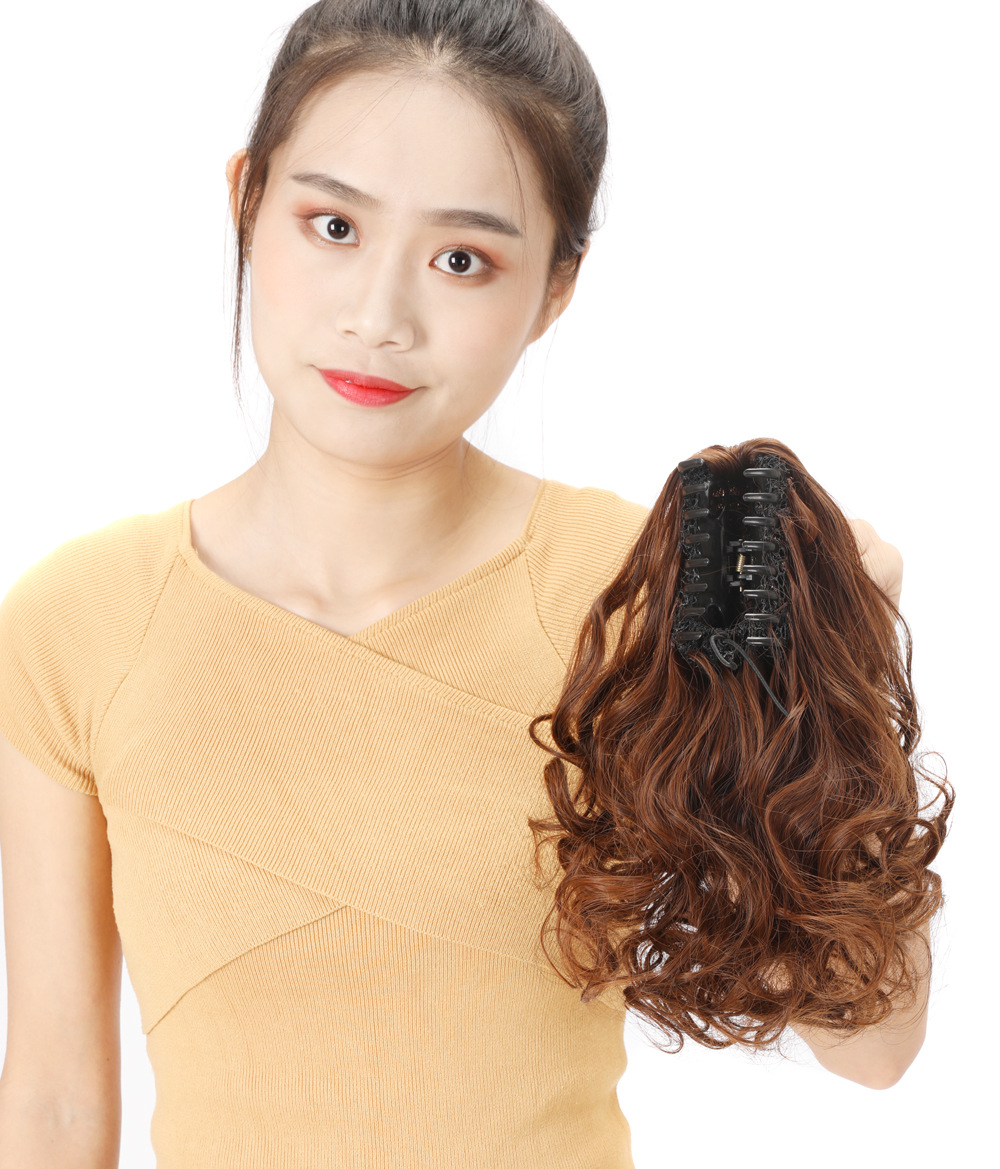 Fake Ponytail Short Curly Hair Claw Clip Realistic Pear Flower Chemical Fiber — foto 2