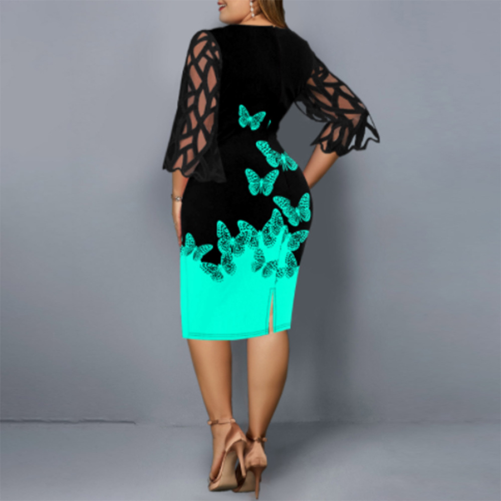 Digital Printed Lace Stitching 34 Sleeve Dress