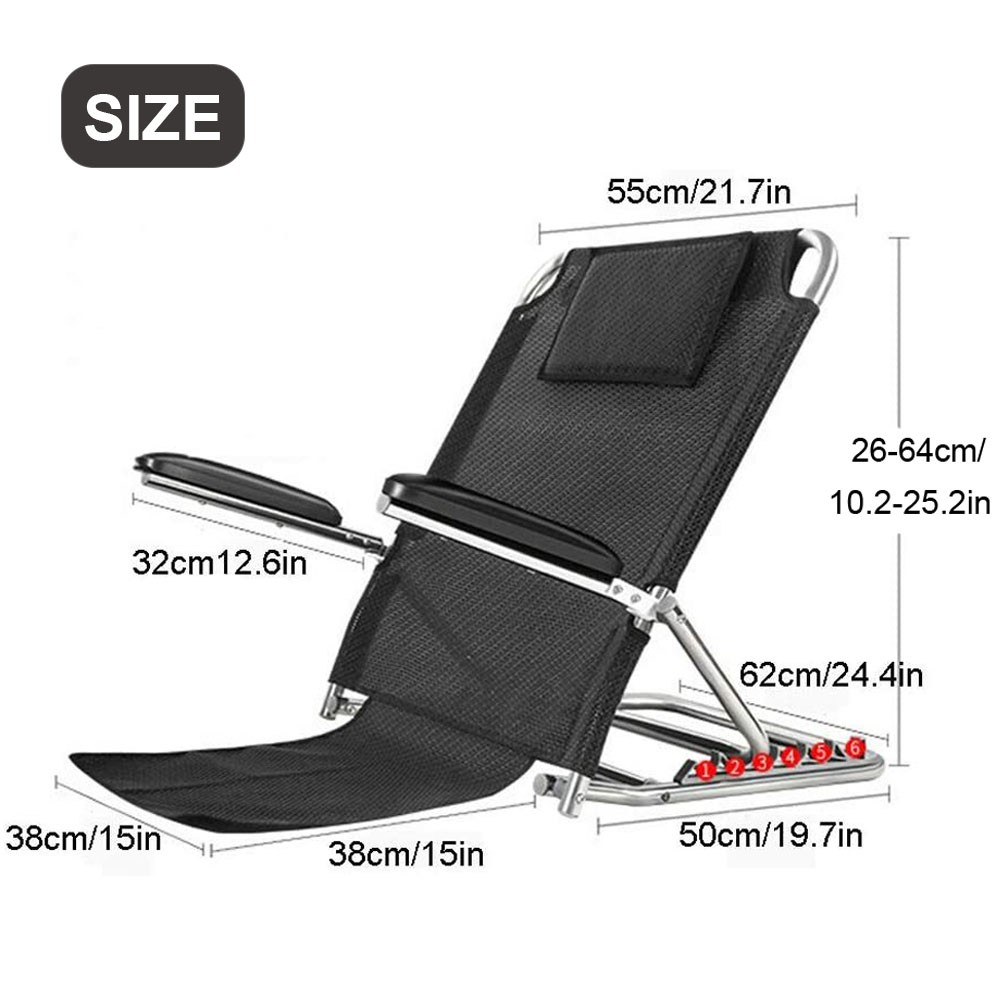 Folding Bed Backrest Support Frame With Armrests Steel Adjustable Angle 6 Gears — image 2