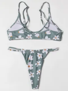 Floral Print Low Rise Bikini Swimsuit - Floral - View 1