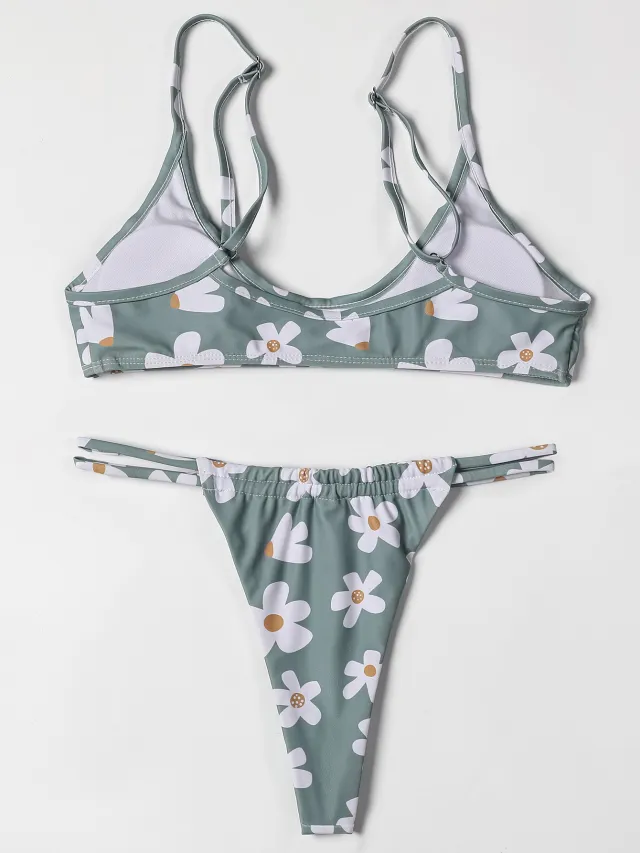 Floral Print Low Rise Bikini Swimsuit Floral - Shop at LoveMi
