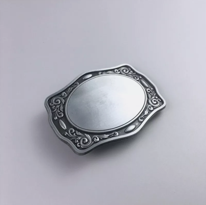 Antique Brushed Silver Western Flowers Trims Blank Belt Buckle