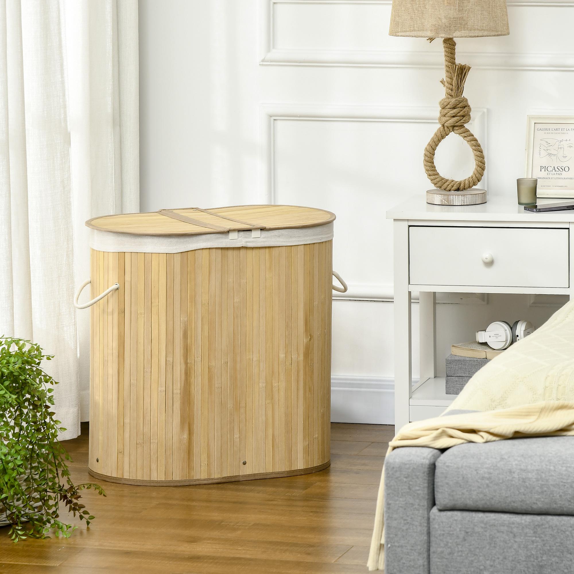 Bamboo Laundry Basket With Lid, 100 Liters, Double-layer Compartments — image 2