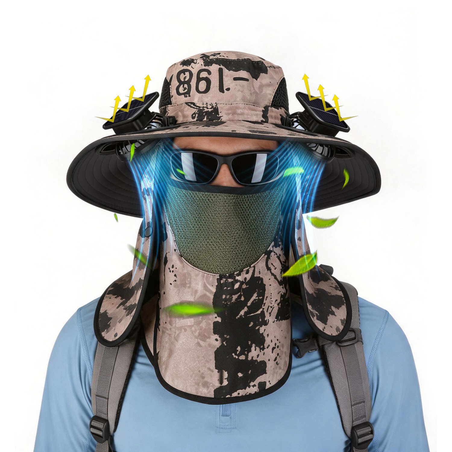 Solar Fan Hat with Neck Flap