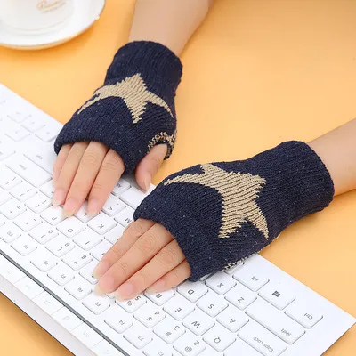 Warm Men's And Women's Outdoor Sports Wool Knitted Gloves Navy Blue - Shop at LoveMi