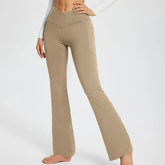 Women's Fashionable Elegant Slim fit Solid Color Seamless Casual Pants Beige - Shop at LoveMi