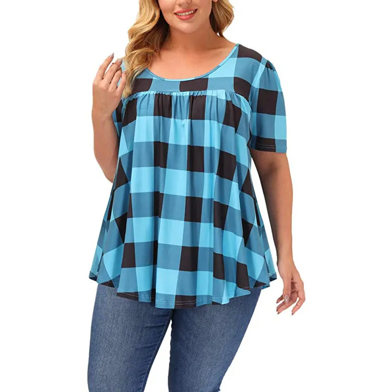 Women's Short Sleeve Round Neck Loose Printed T-Shirt - Blue